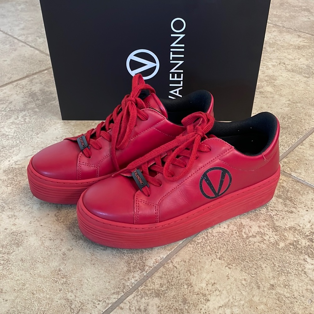 VALENTINO by Mario Valentino
Sela Leather Platform Sneakers In Red